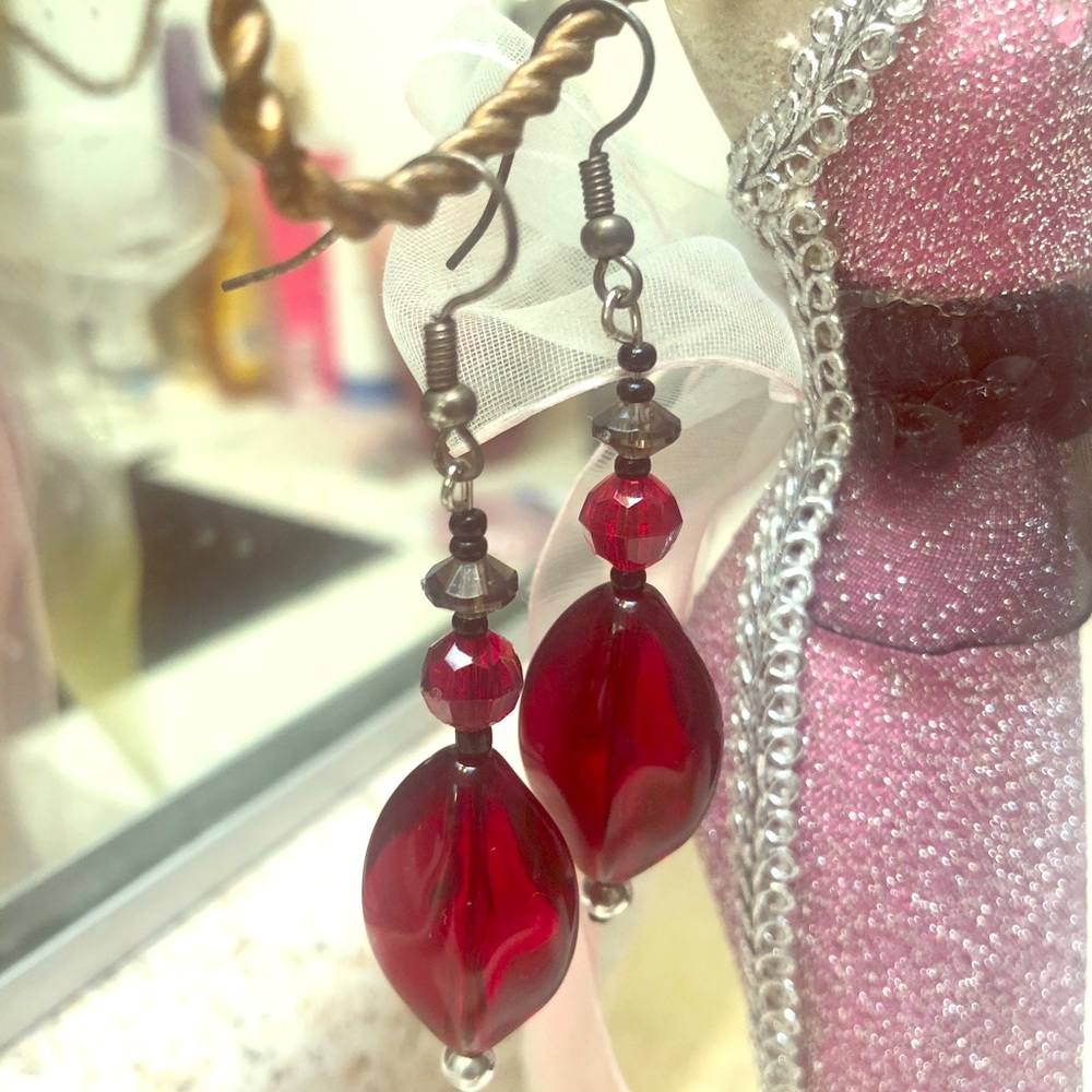 Handcrafted Red and Black Earrings
